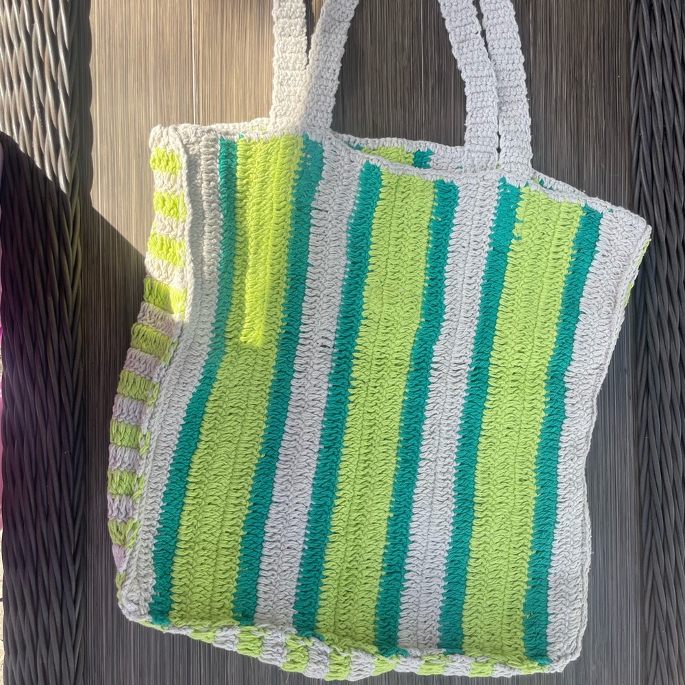 Striped Green and White Tote Bag